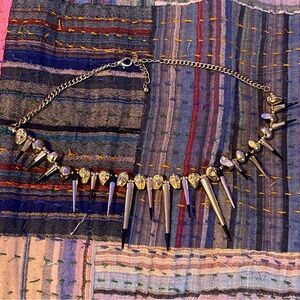 VINTAGE Spiked Gold Skull Necklace/Choker